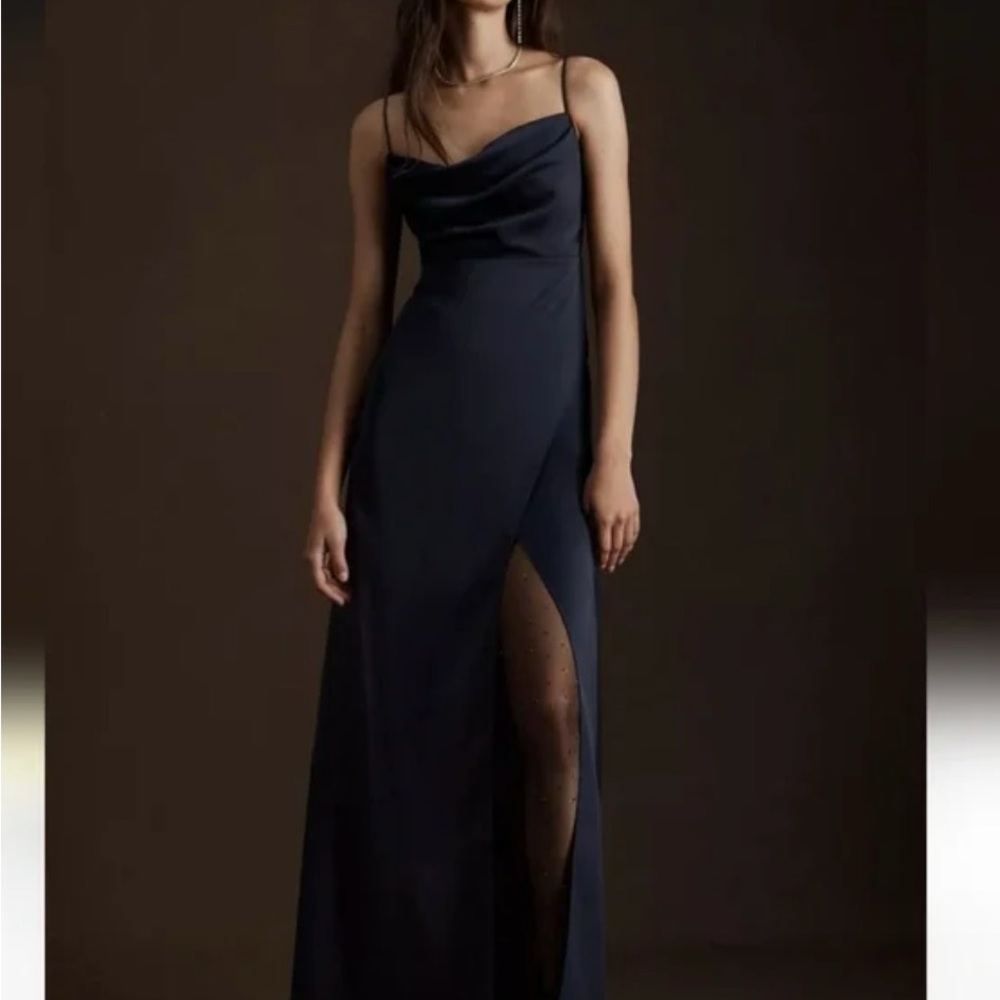 BHLDN Remy Cowl-Neck Faux-Wrap Satin Gown in midnight